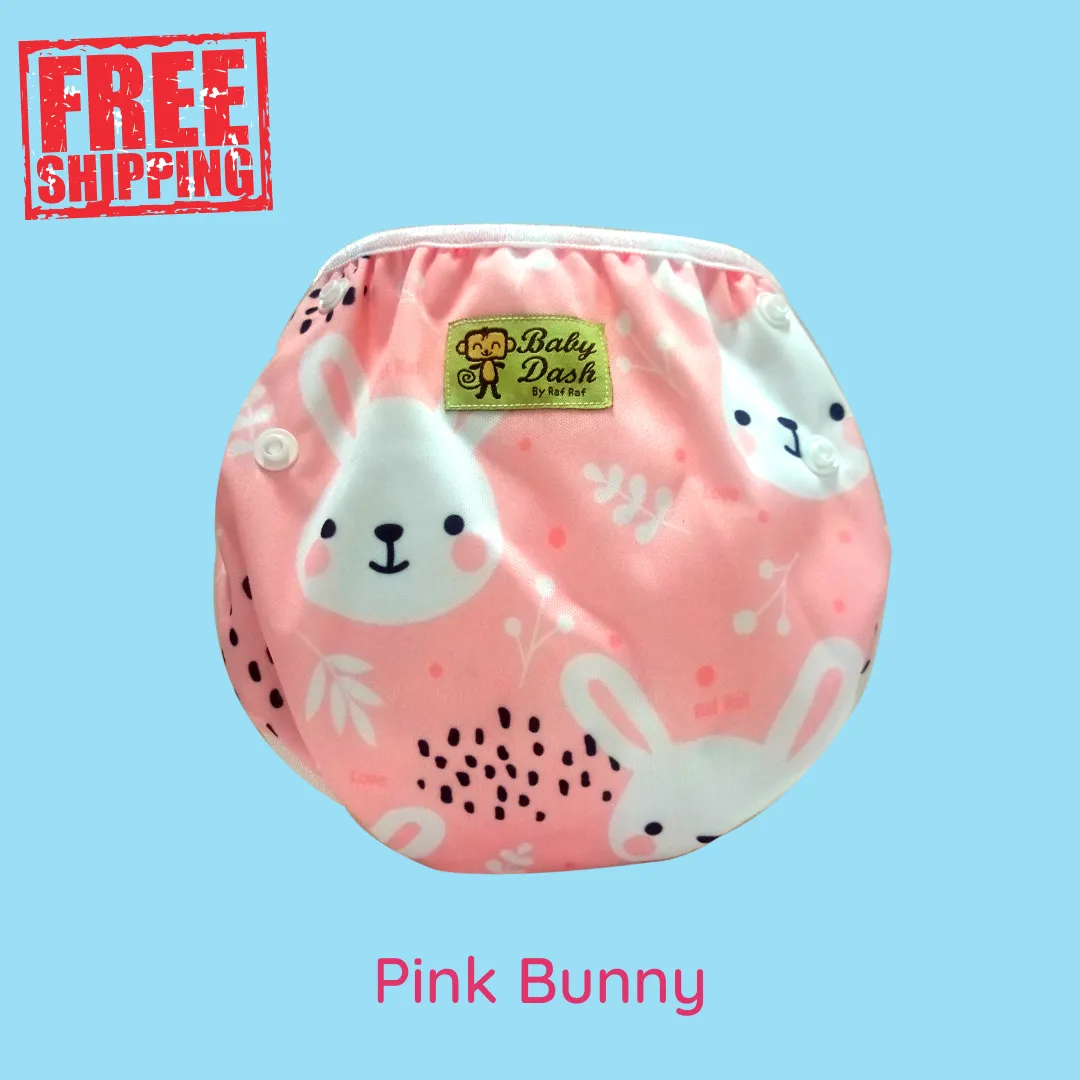 Adjustable Swim Diaper Cum Waterproof Diaper Cover - Pink Bunny