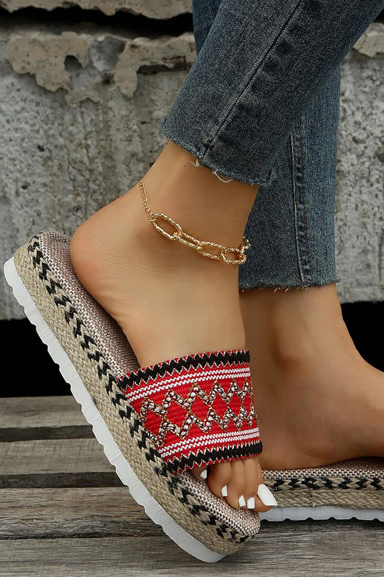 Amozae-Bohemian Linen Rope Platform Sandals