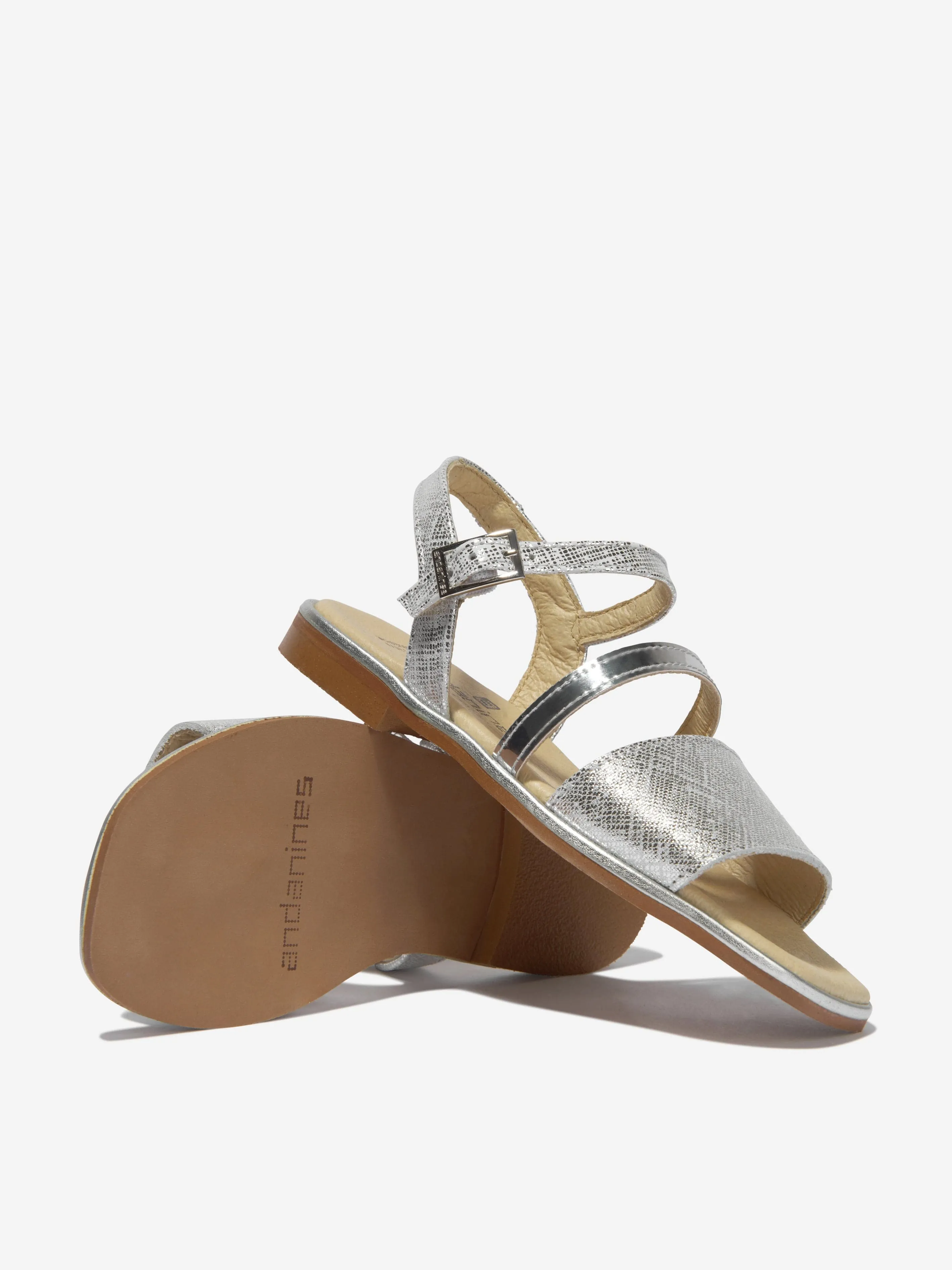 Andanines Girls Leather Strap Sandals in Silver