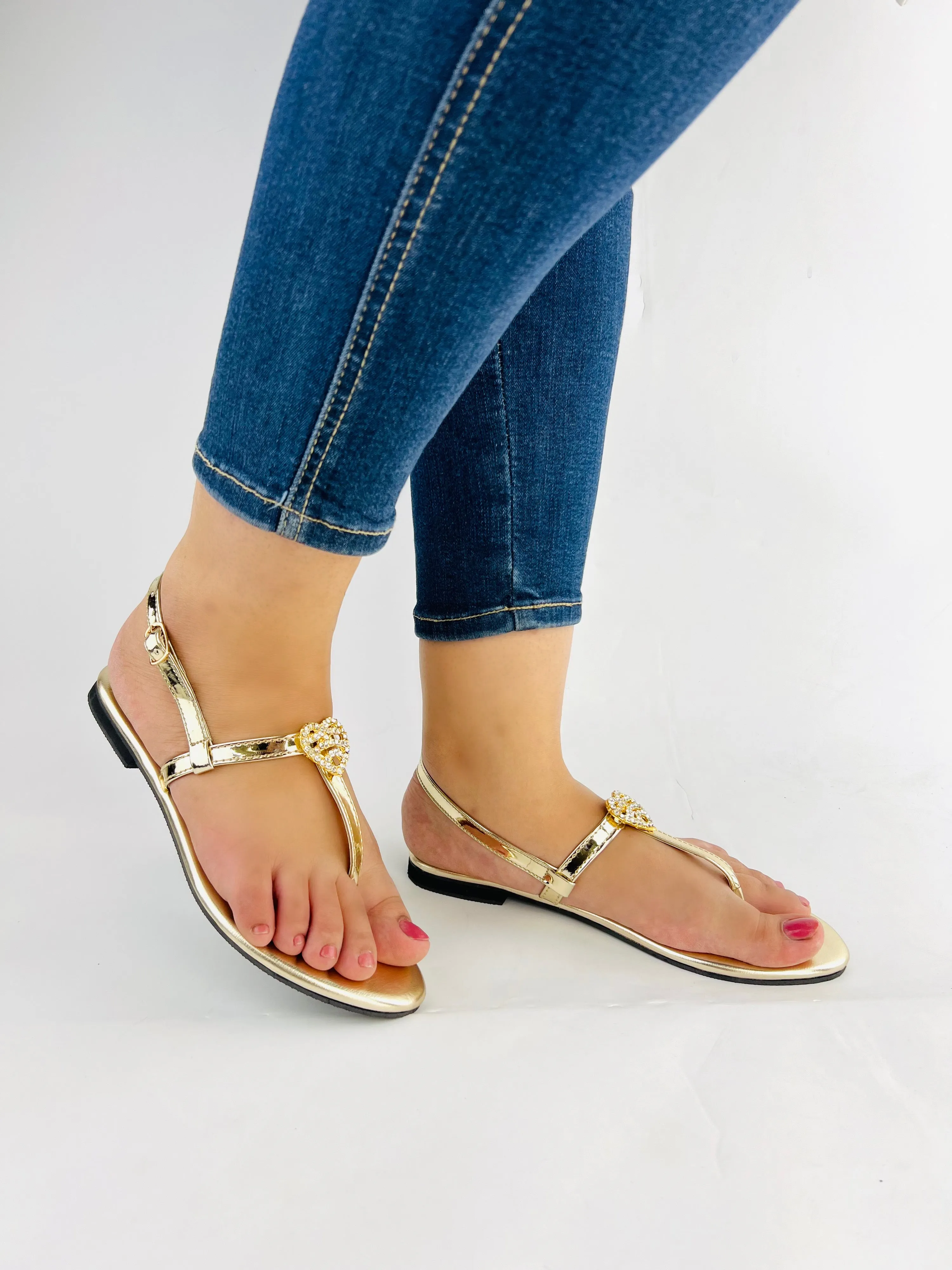 Anya Metallic Gold Strap Flip Flop Flat Thong Sandals