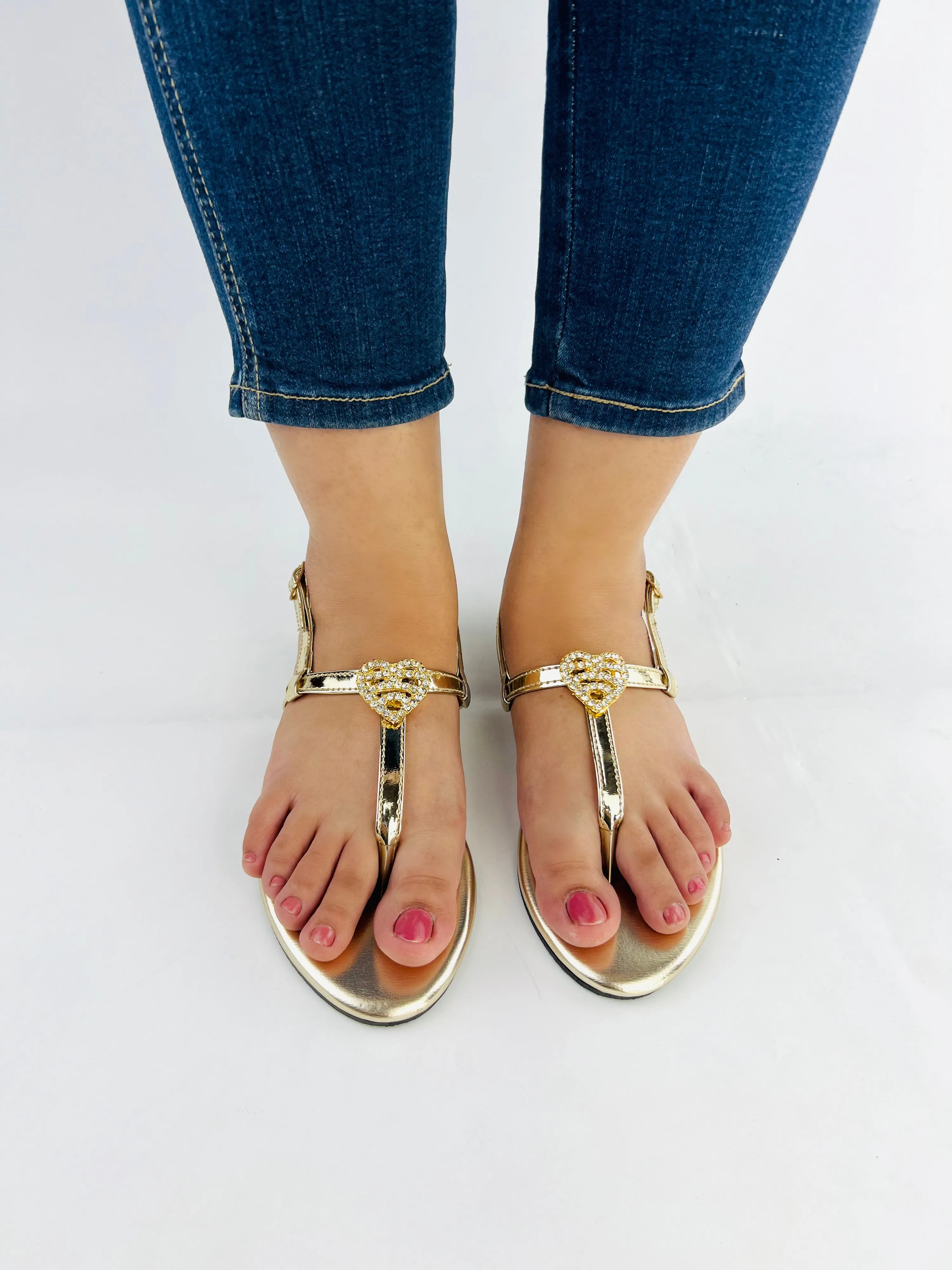 Anya Metallic Gold Strap Flip Flop Flat Thong Sandals