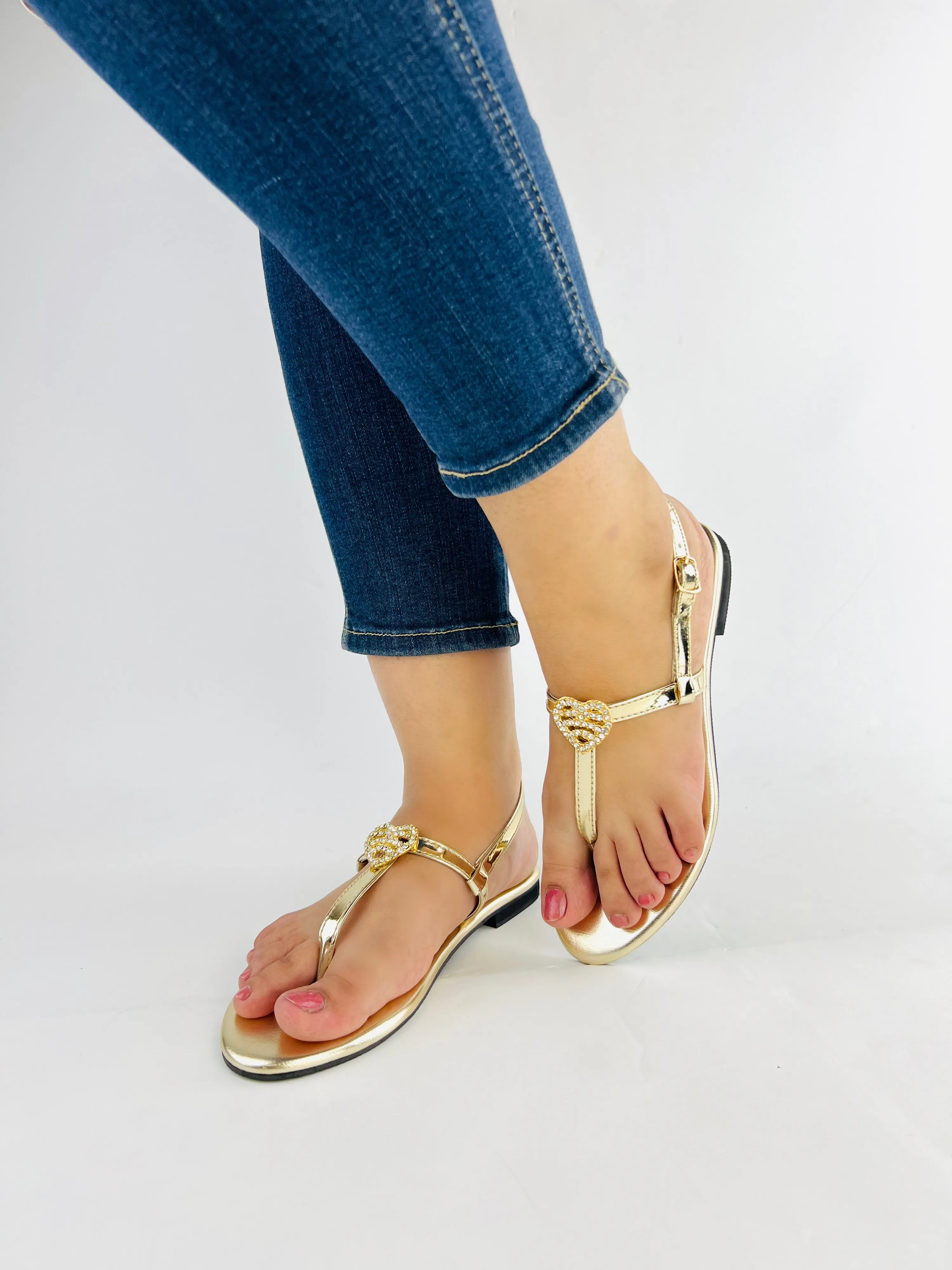 Anya Metallic Gold Strap Flip Flop Flat Thong Sandals