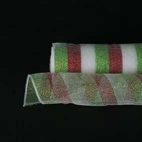 Apple Green, Red, White - Poly Deco Mesh Wrap with Laser Mono Stripe ( 10 Inch x 10 Yards )