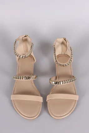 Bamboo Nubuck Metallic Accent Triple Straps Flat Sandal