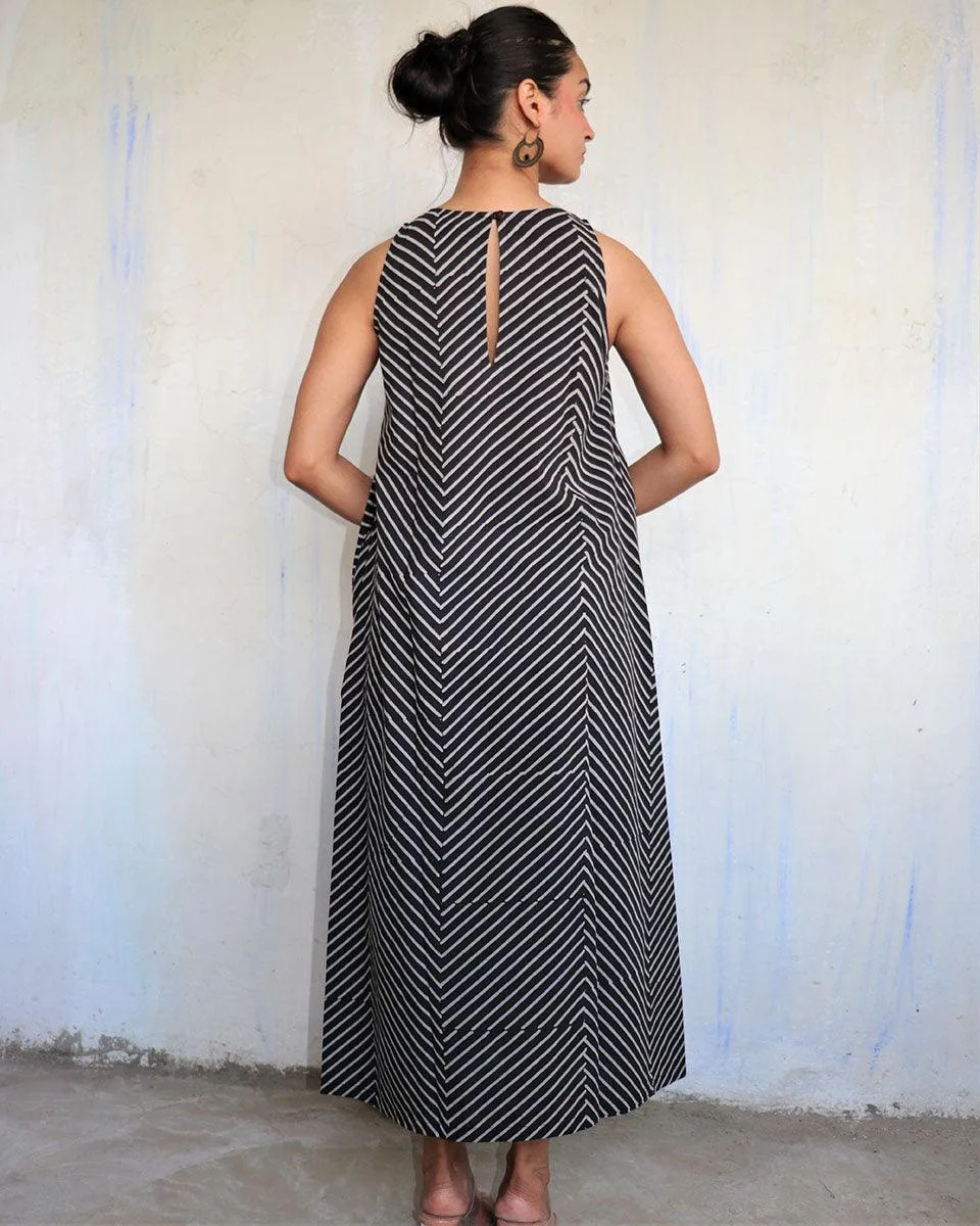 Black Pure Cotton Block Printed Dress-Mono