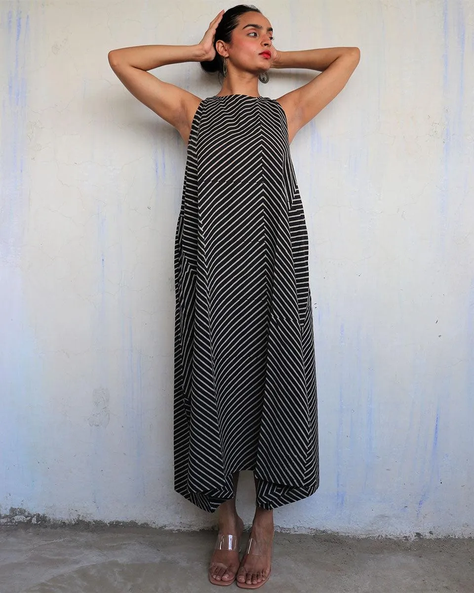 Black Pure Cotton Block Printed Dress-Mono