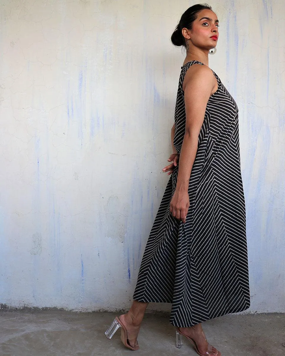 Black Pure Cotton Block Printed Dress-Mono