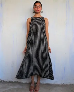 Black Pure Cotton Block Printed Dress-Mono