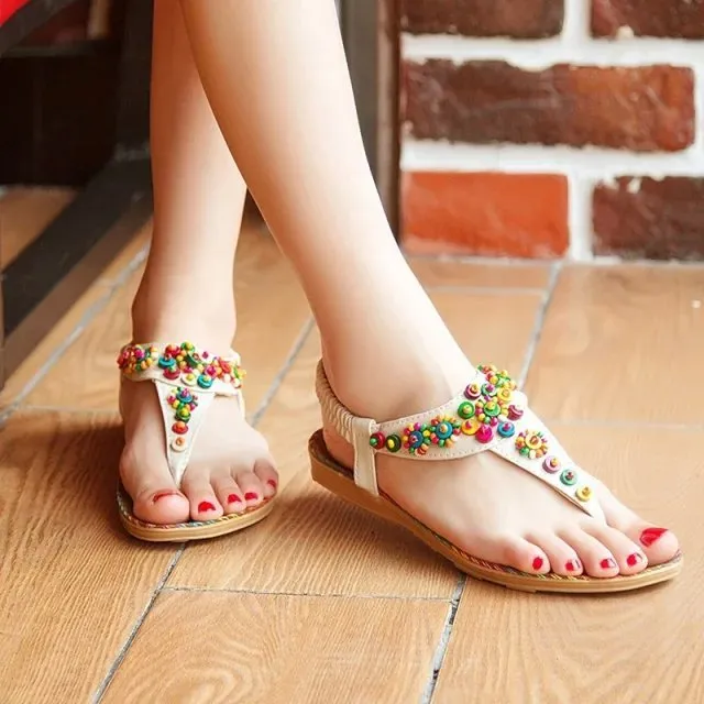 Bohemian Beadings Thong Toe Flat Sandals