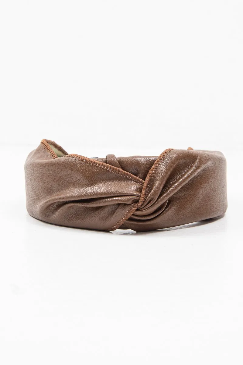 Brown Leather Knotted Headband - Adair