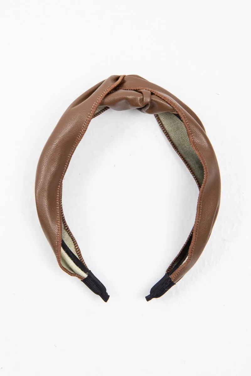 Brown Leather Knotted Headband - Adair