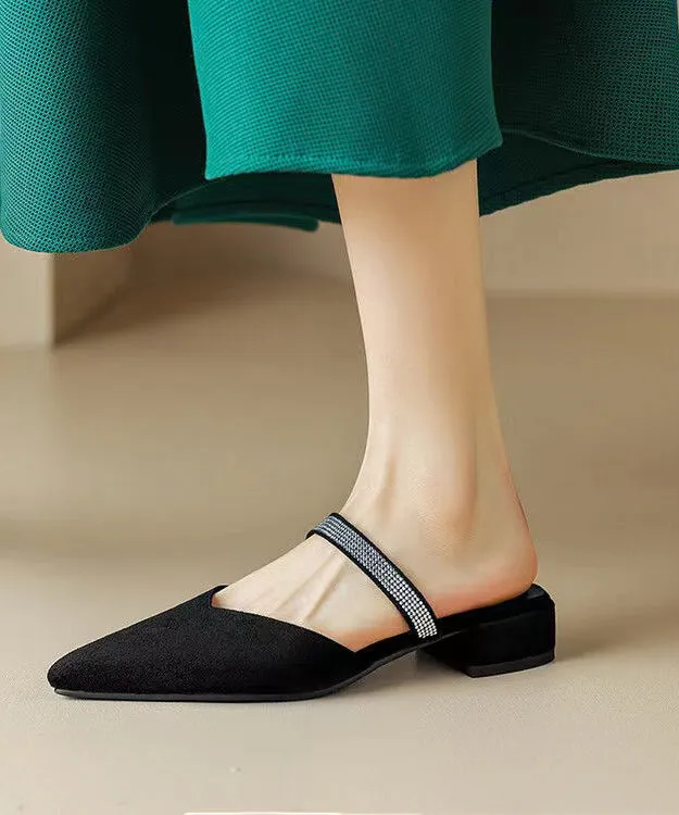 Classy Comfy Black Zircon Pointed Toe Slide Sandals RT1006