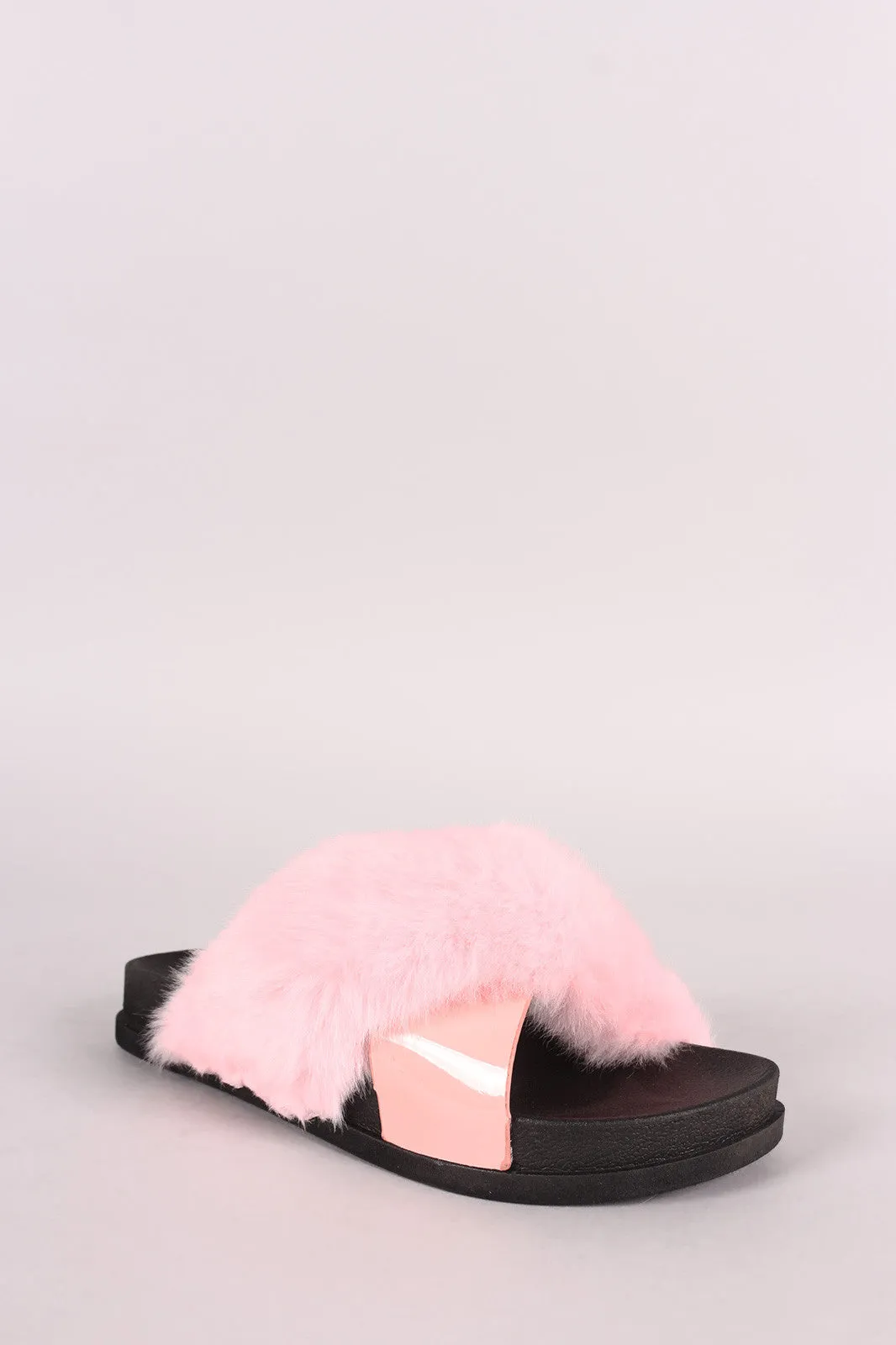 Crisscross Straps Fur Slide Sandal