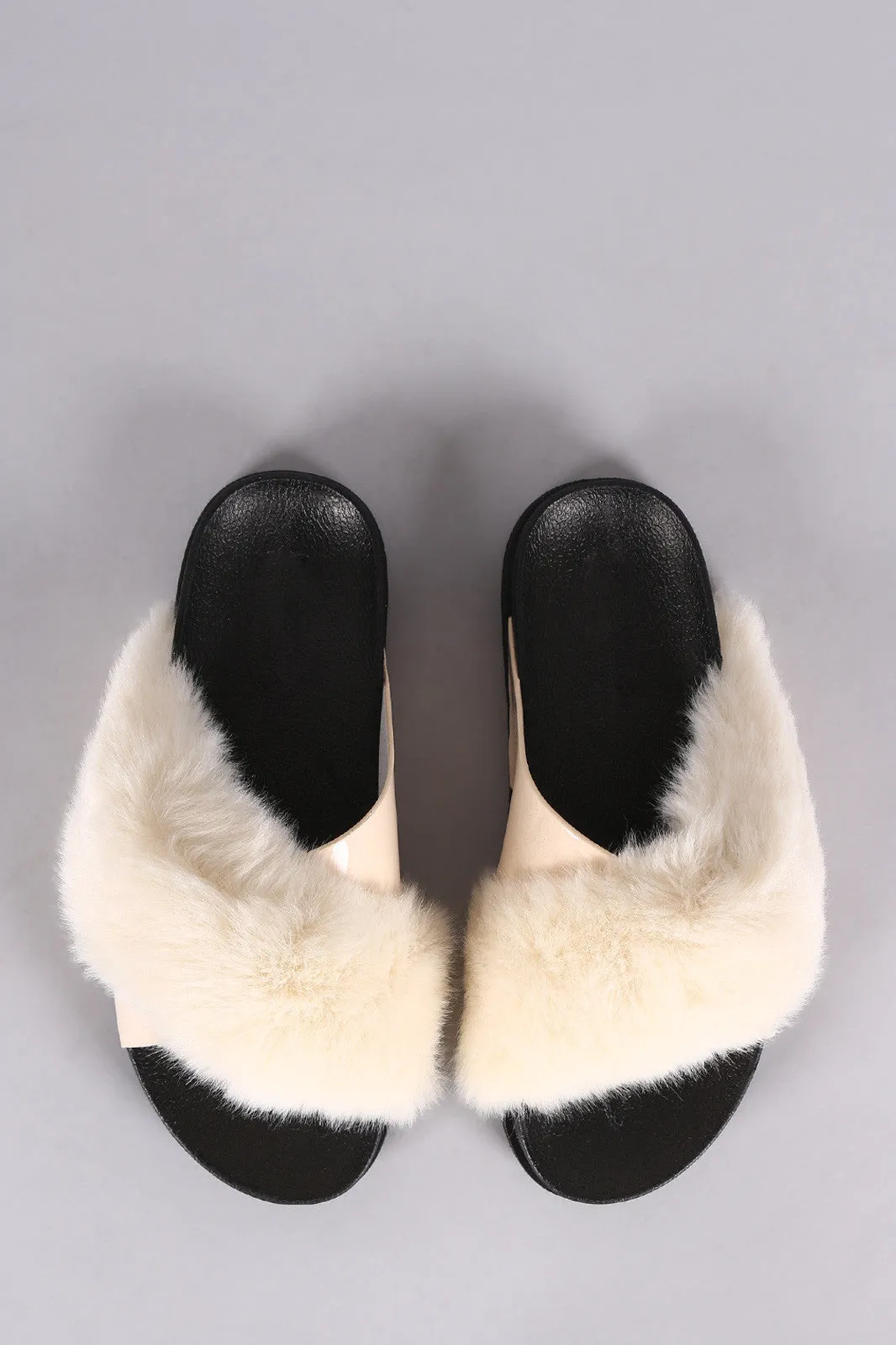 Crisscross Straps Fur Slide Sandal