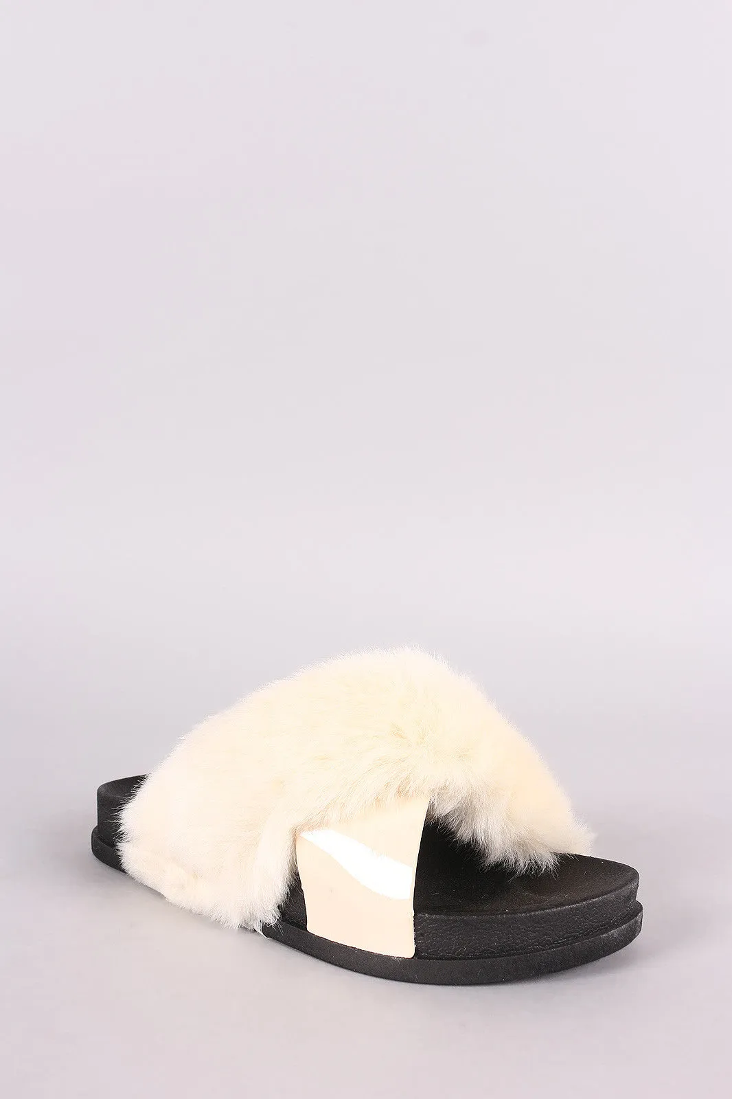 Crisscross Straps Fur Slide Sandal