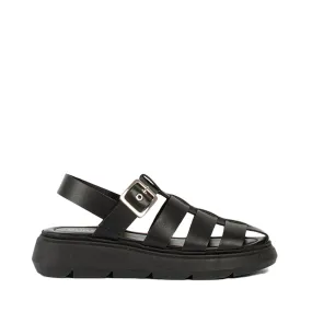 Elisa Black Leather Chunky Sandals