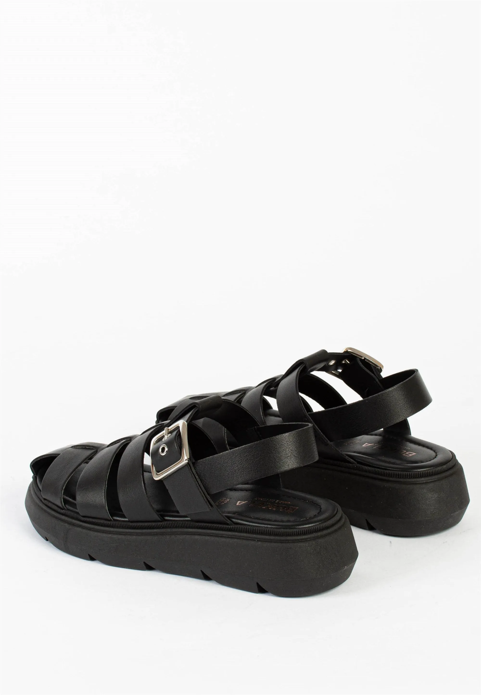 Elisa Black Leather Chunky Sandals