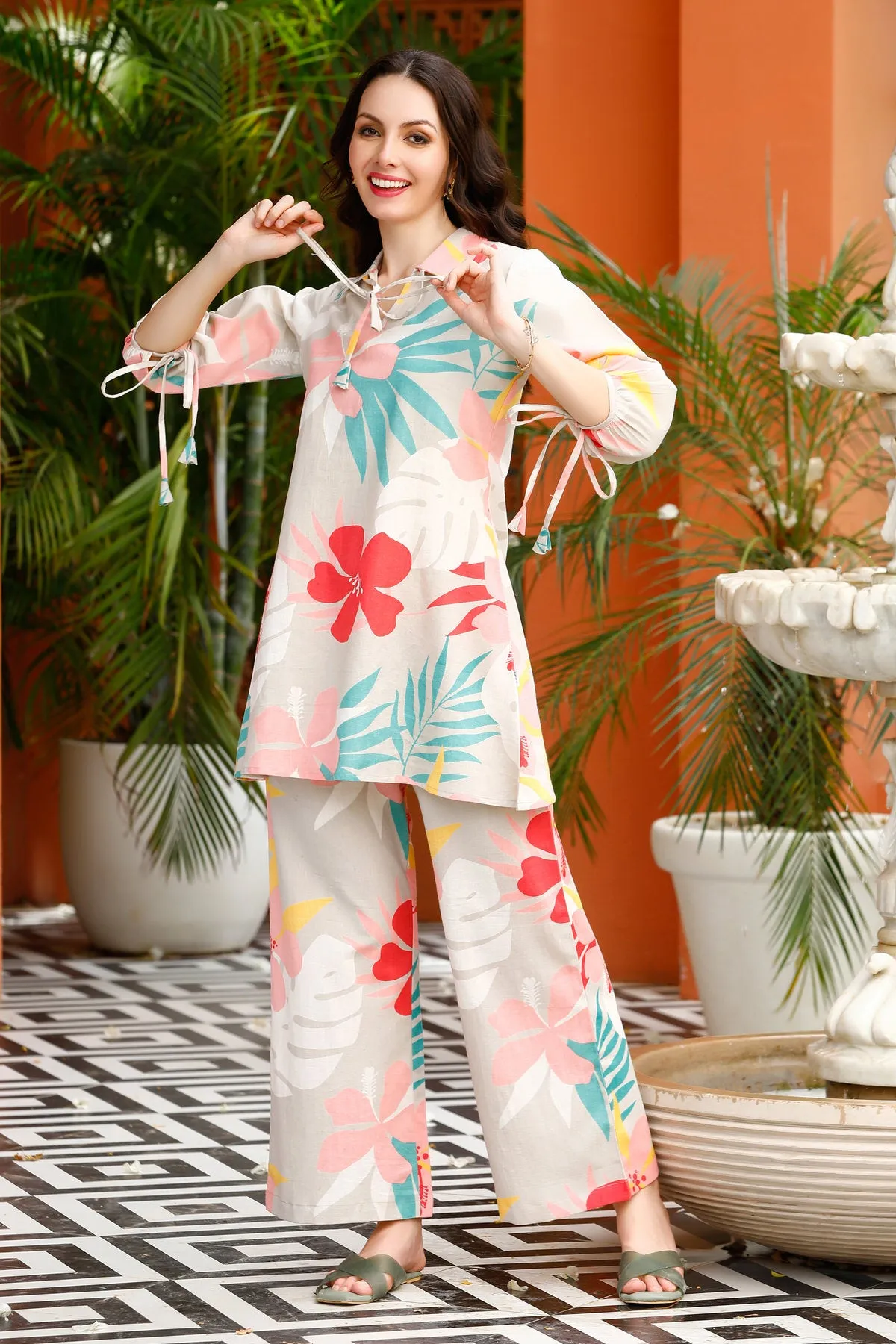 Graceful Vacation Florals Cotton Flex Co-ord Set