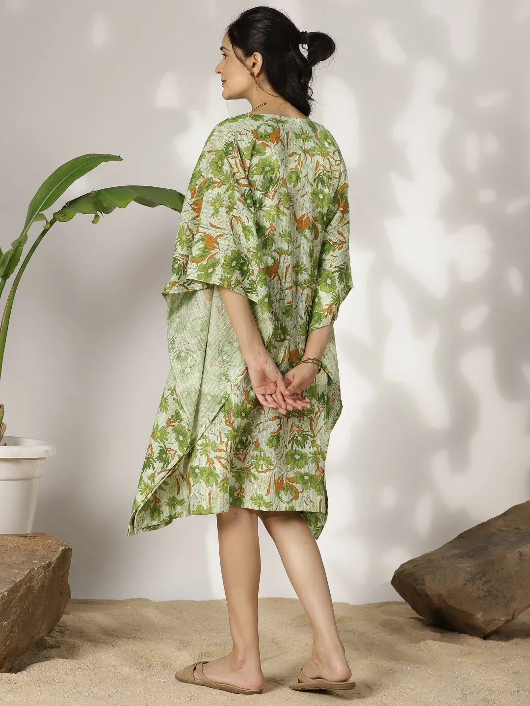 GreenFloral Cotton LongKaftan