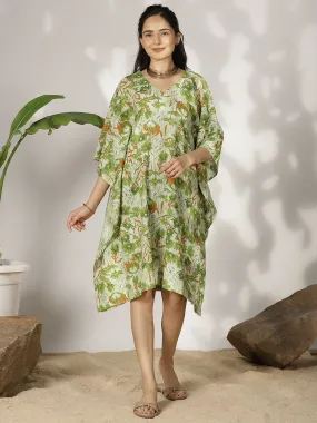 GreenFloral Cotton LongKaftan