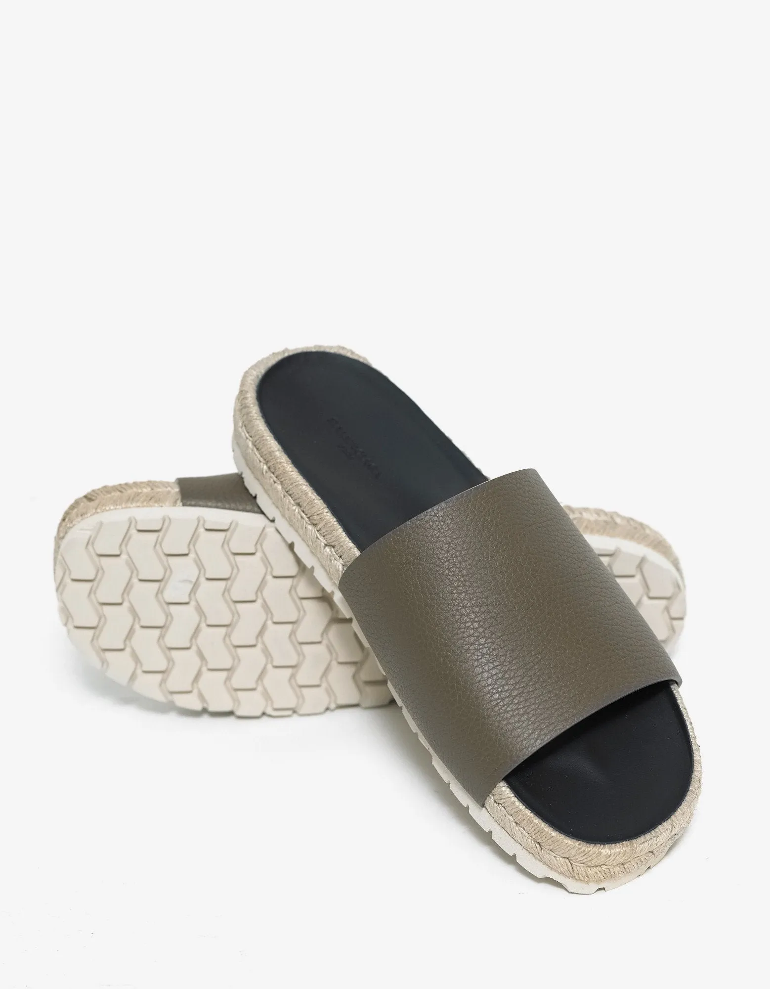 Khaki Leather Espadrille Sandals -