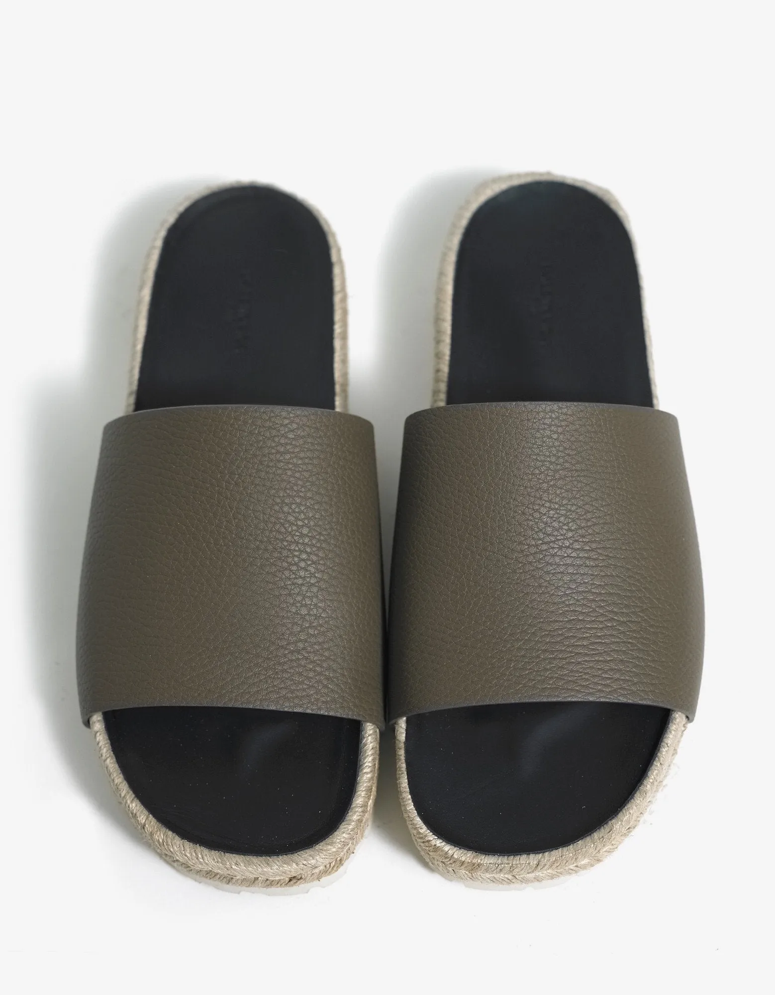 Khaki Leather Espadrille Sandals -