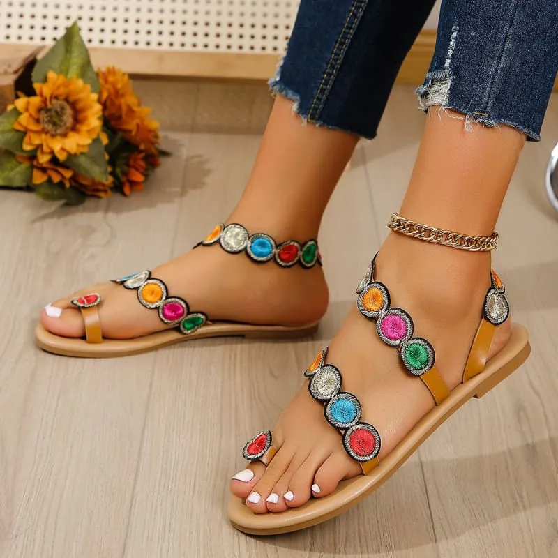 Ladies Beautiful Peacock Pattern Embroidered Summer Sandals