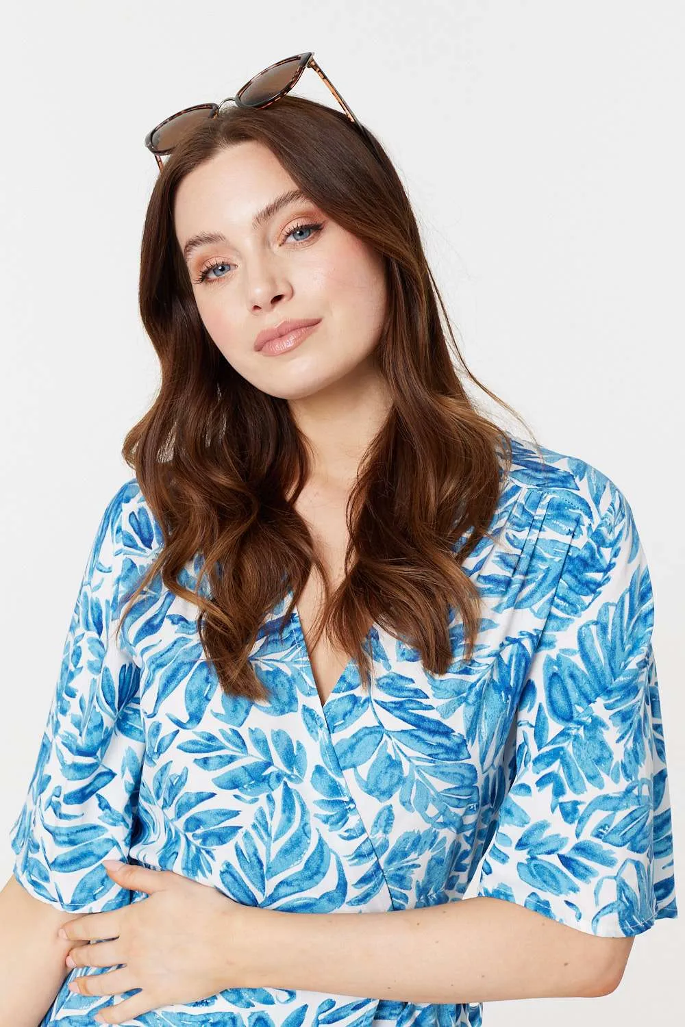 Leaf Print 1/2 Sleeve Wrap Dress