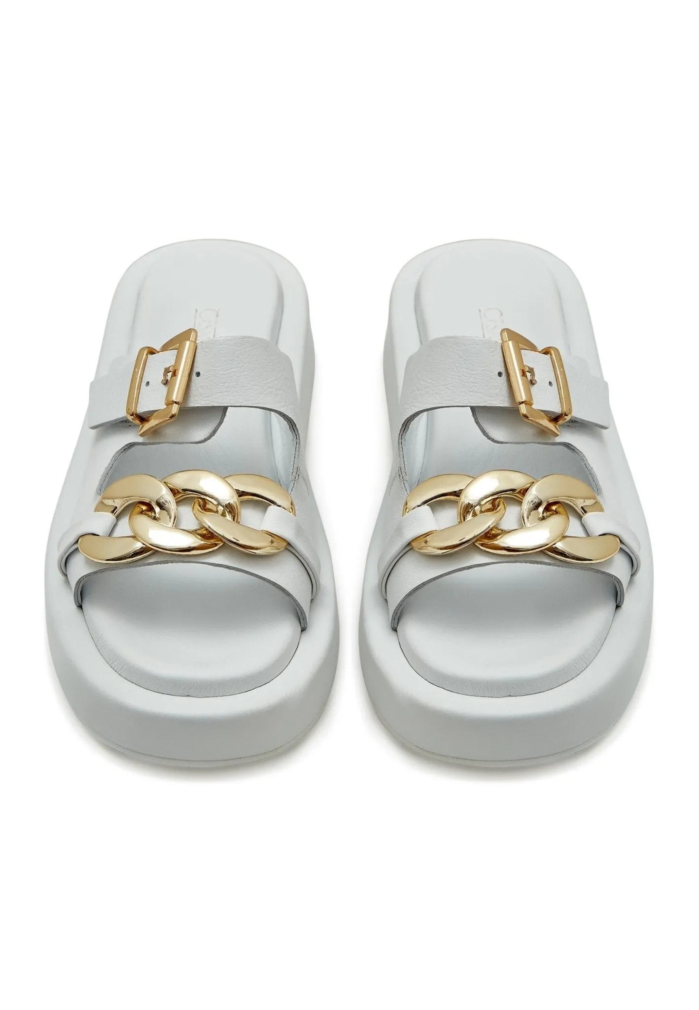 Leather Chain Sandals - White