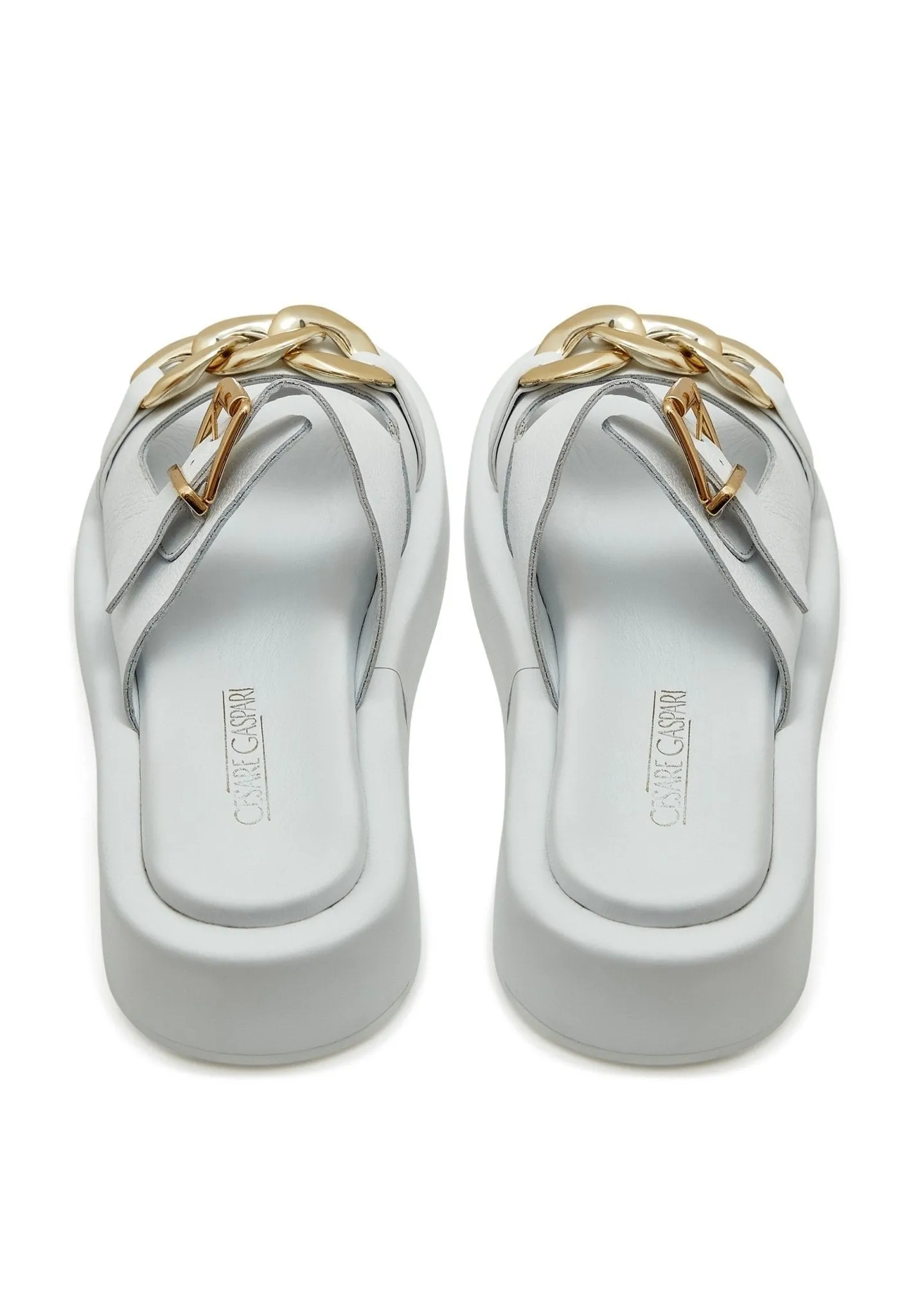 Leather Chain Sandals - White