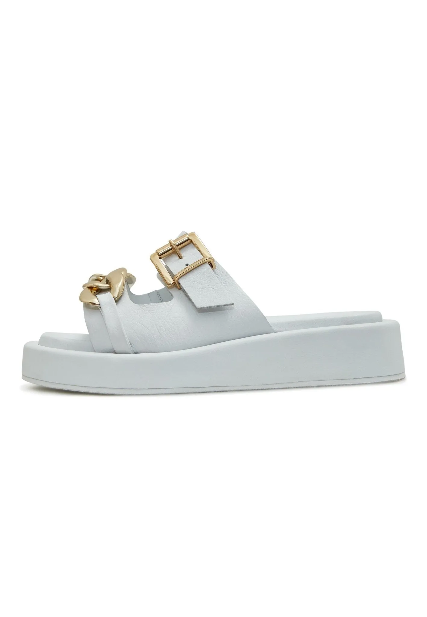 Leather Chain Sandals - White