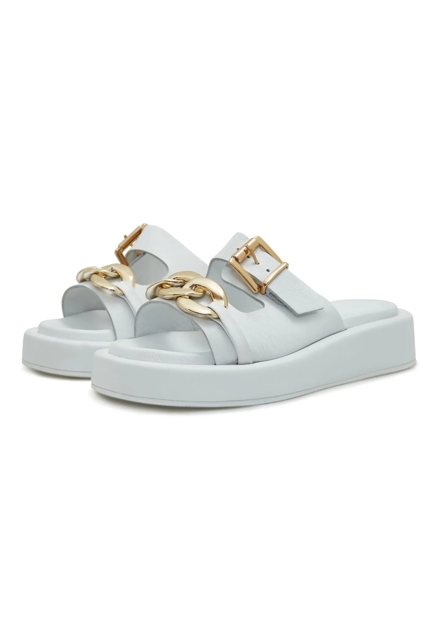 Leather Chain Sandals - White