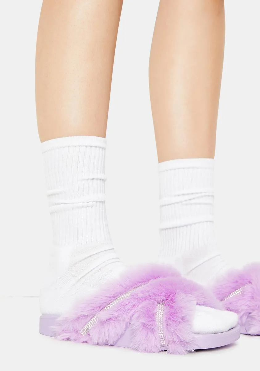 Lilac Doing Too Much Faux Fur Slide Sandals