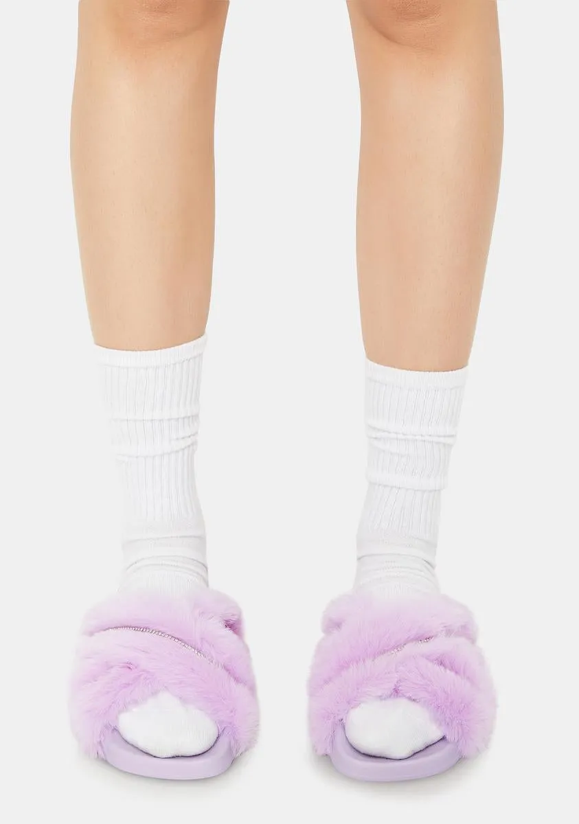 Lilac Doing Too Much Faux Fur Slide Sandals