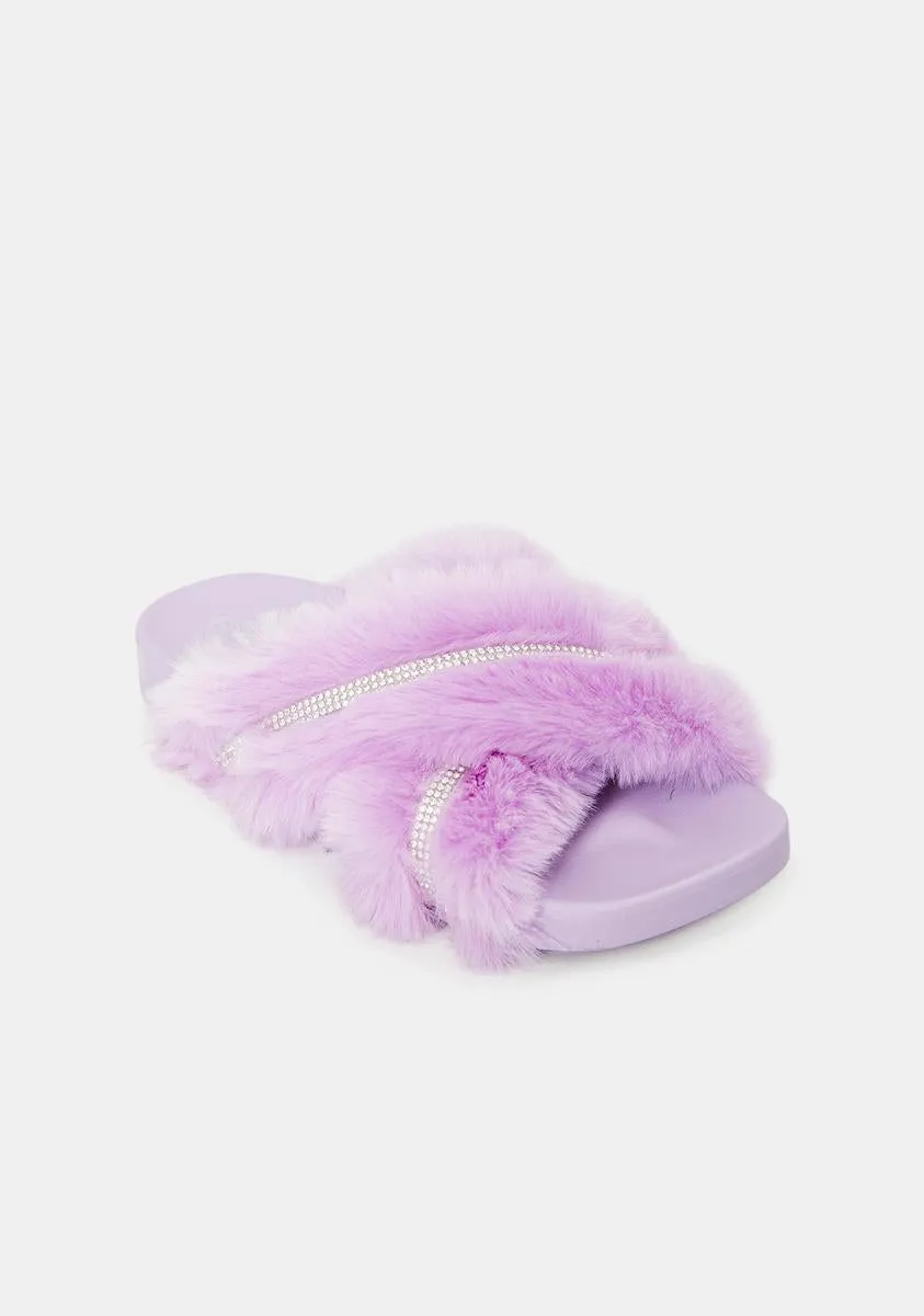 Lilac Doing Too Much Faux Fur Slide Sandals