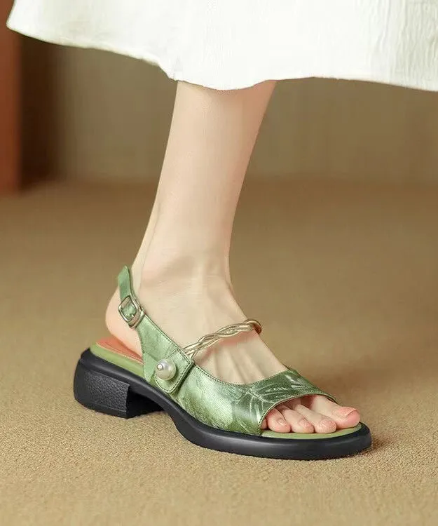 New Chinese Style Green Chunky Heel Retro Sandals Peep Toe KJ066