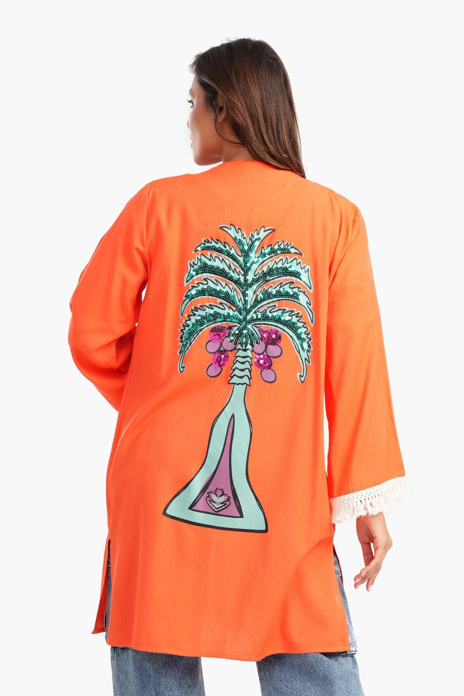 Palm Back Print Kimono