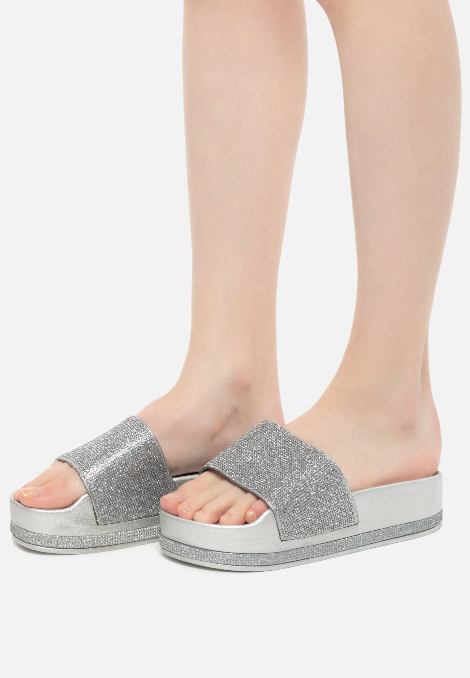 Platform Flip Flops - Silver