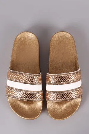 Qupid Rhinestone With Jewels Open Toe Slide Sandal