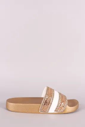 Qupid Rhinestone With Jewels Open Toe Slide Sandal