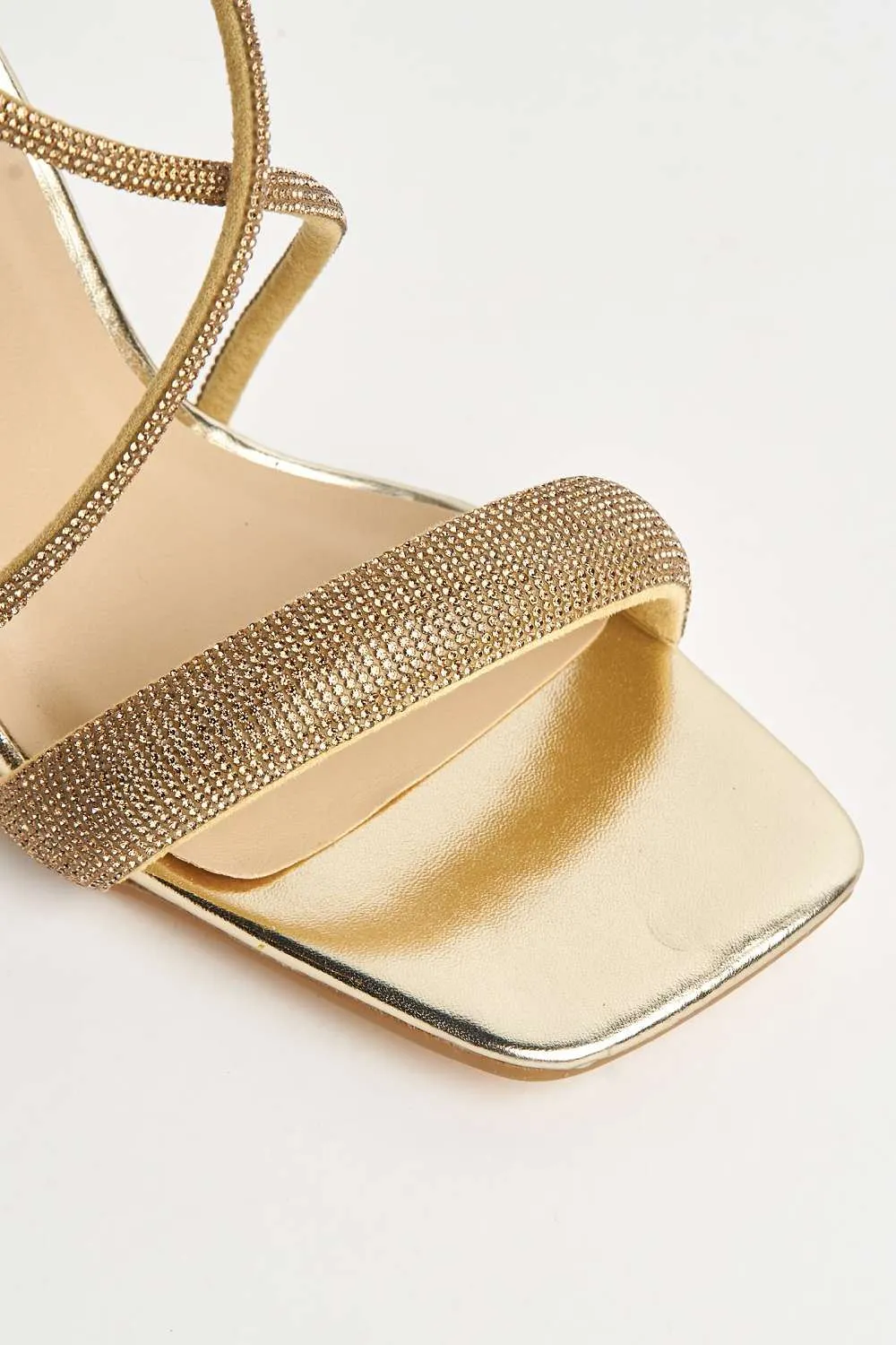 Riana Diamante Embellished Heeled Sandals in Gold