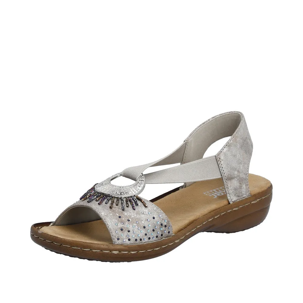 Rieker 60880-90 Ladies Silver Slip On Sandals