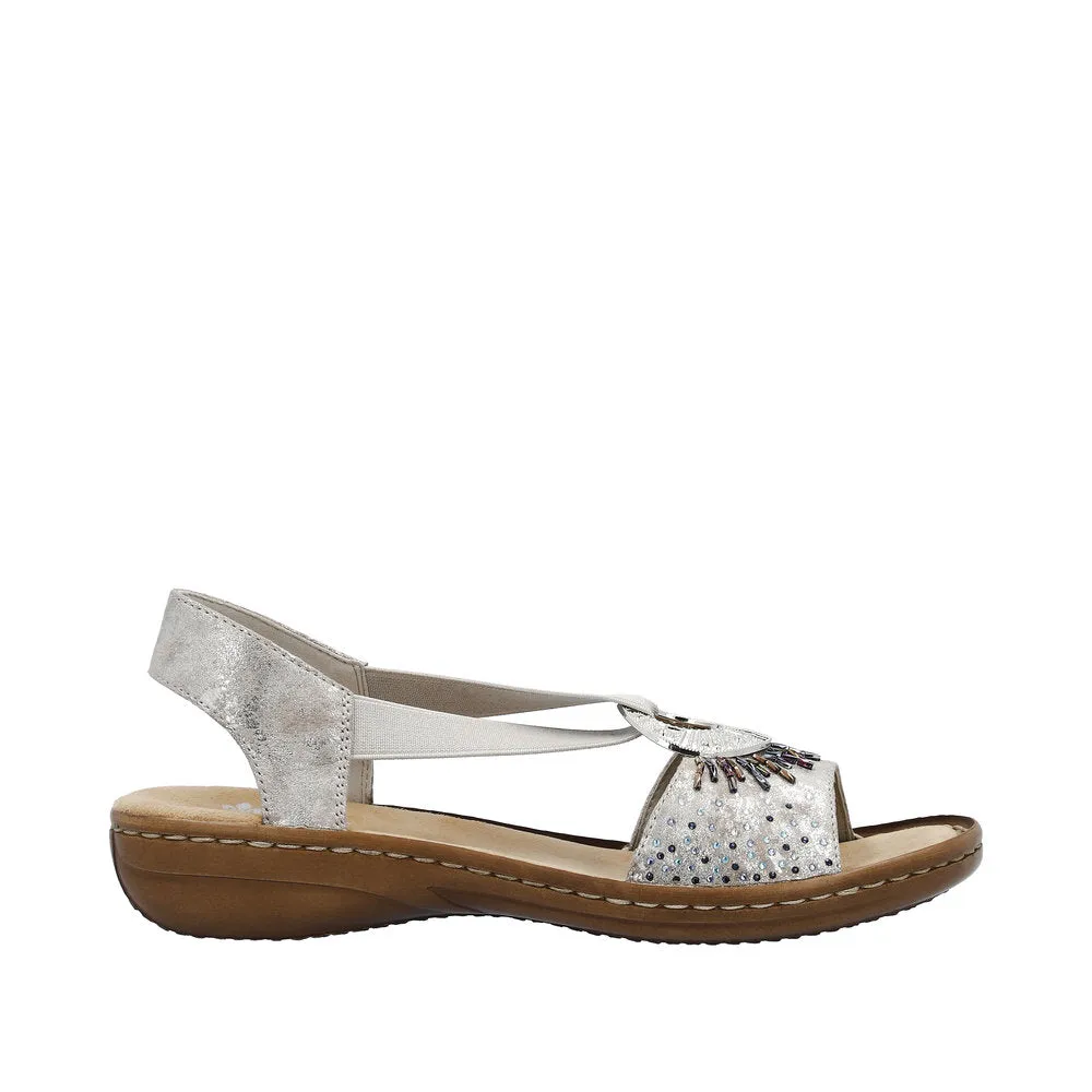 Rieker 60880-90 Ladies Silver Slip On Sandals