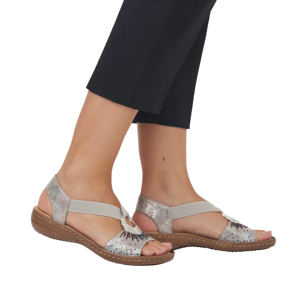 Rieker 60880-90 Ladies Silver Slip On Sandals