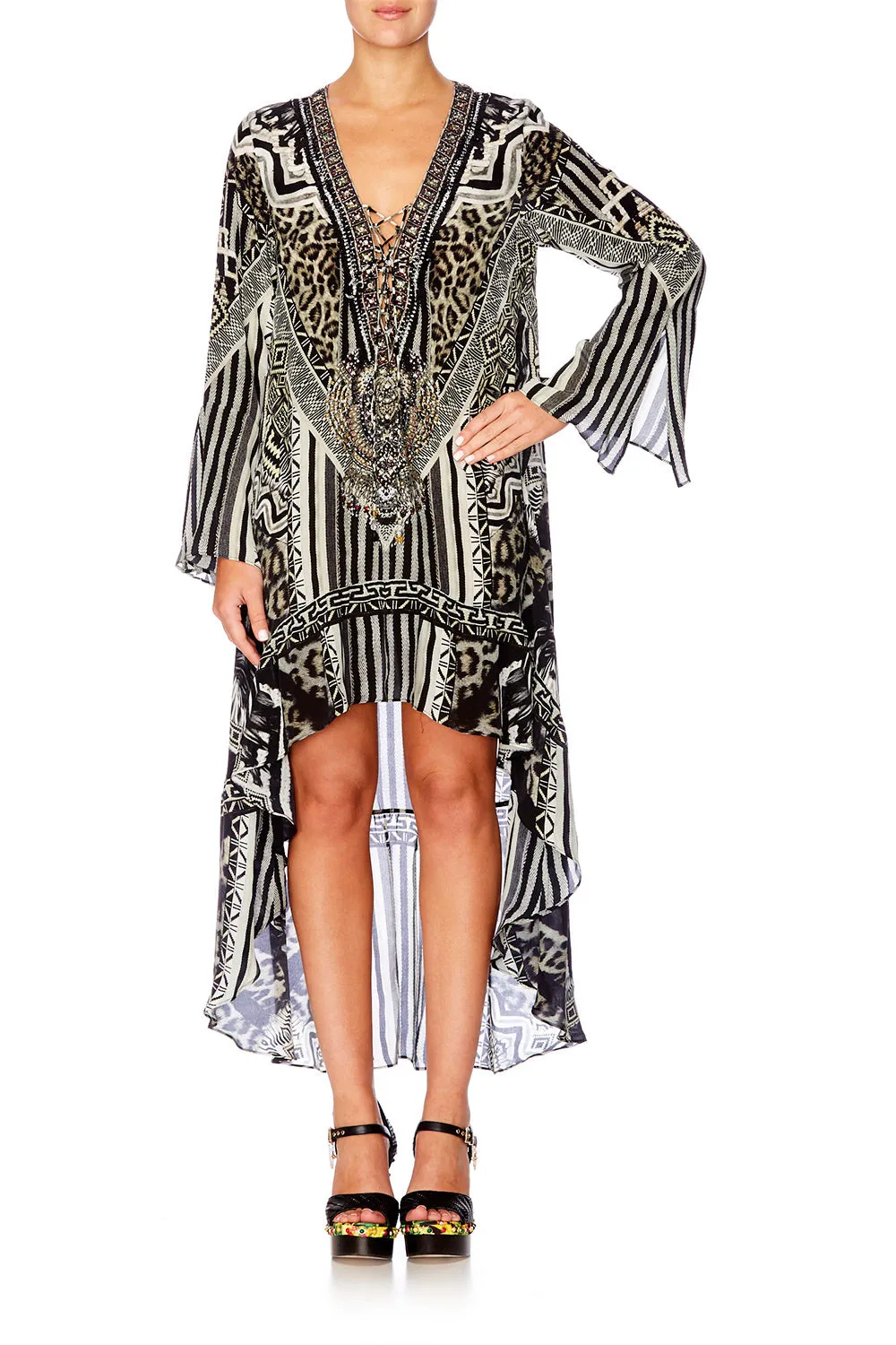 SHORT DRESS WITH HIGH LOW HEM TRIBAL THEORY