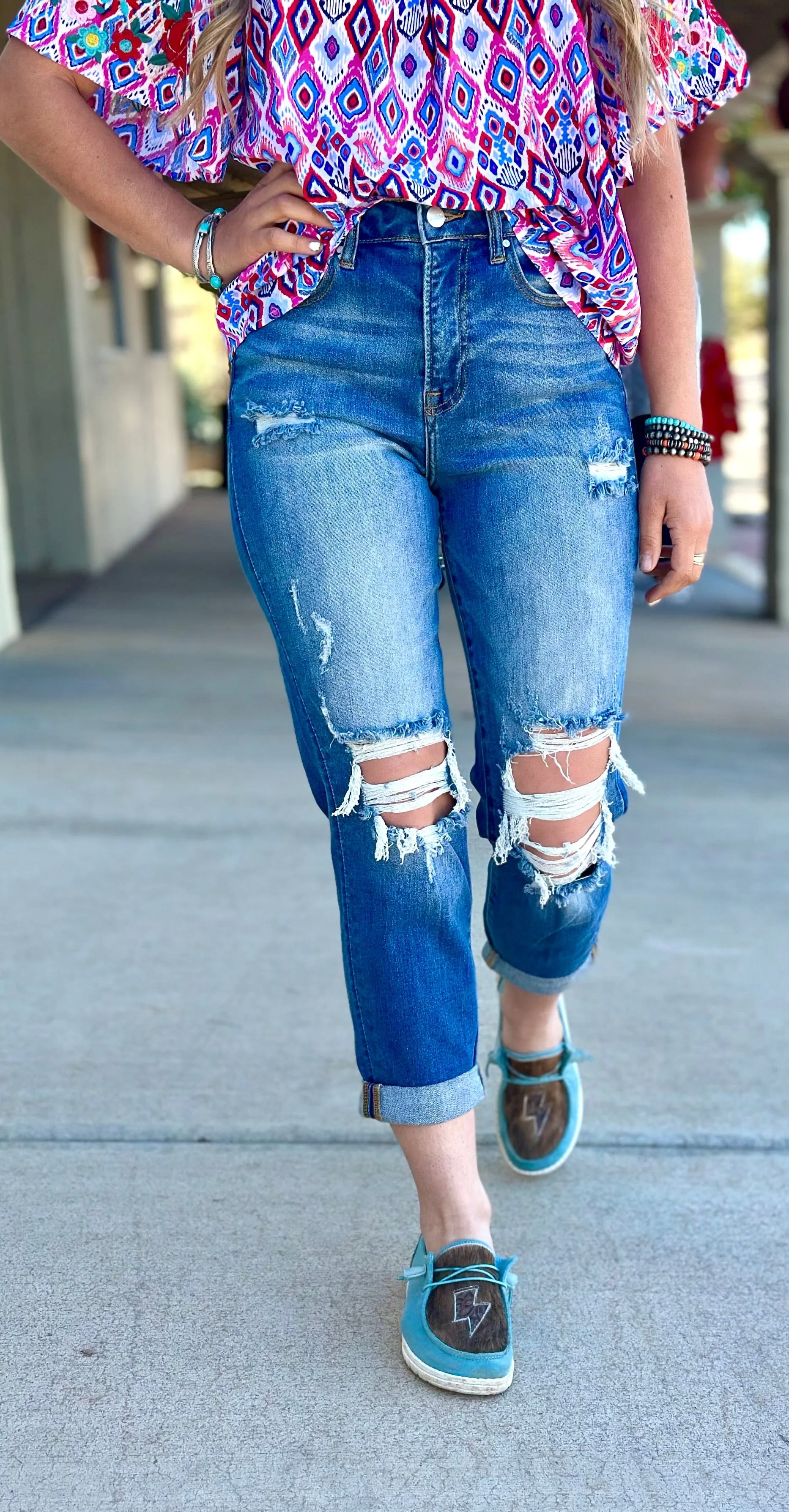 The Risen Distressed Boyfriend Fit High Rise Summer Crop Denim