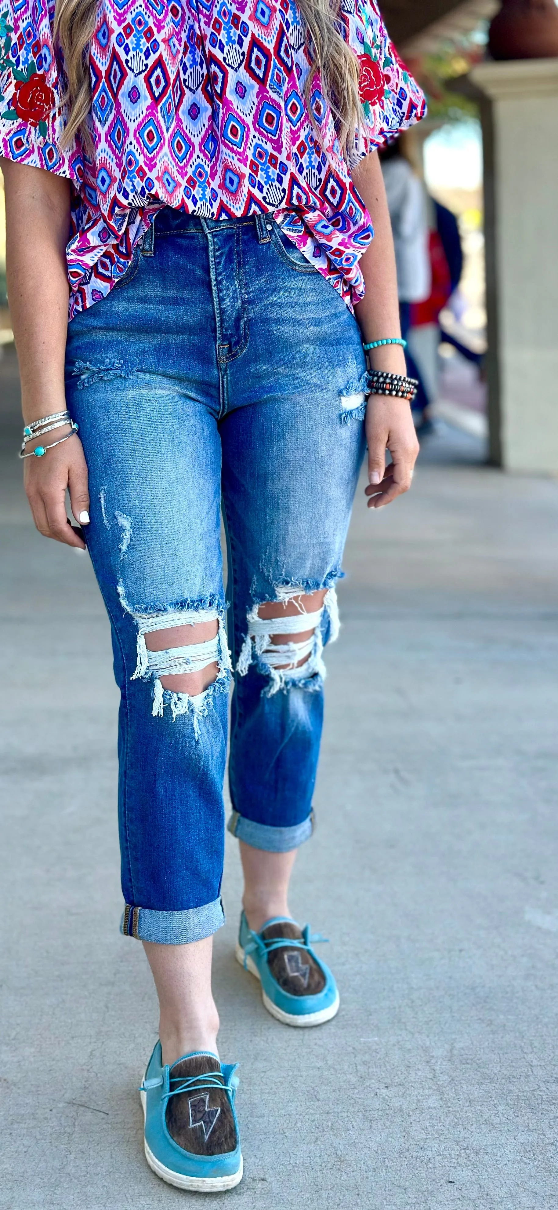 The Risen Distressed Boyfriend Fit High Rise Summer Crop Denim