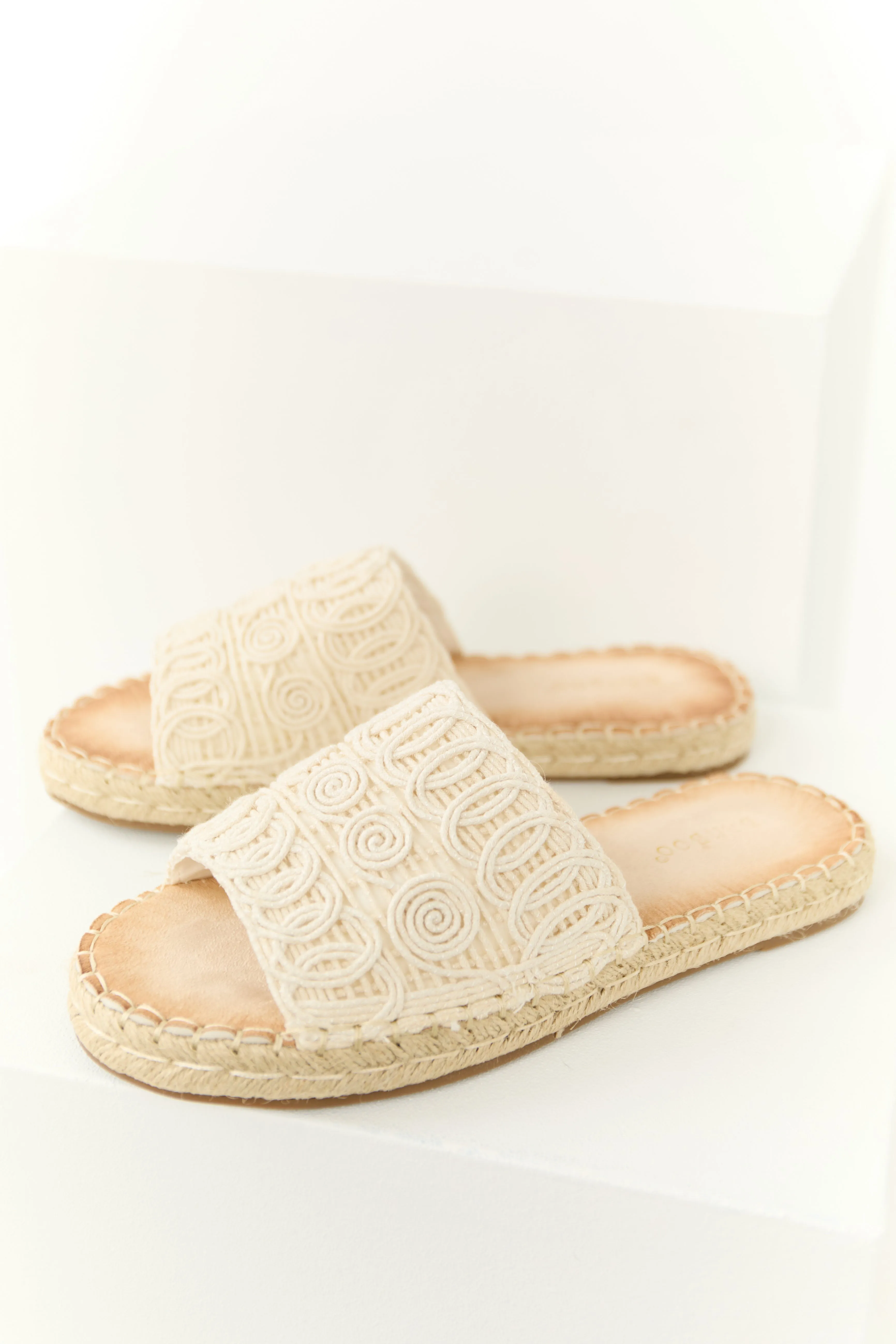 Vanilla Woven Lace Espadrille Slide On Sandals