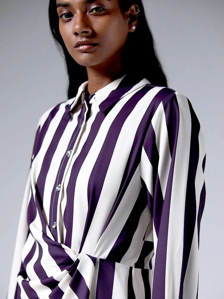 Wardrobe Purple Striped Drape Dress