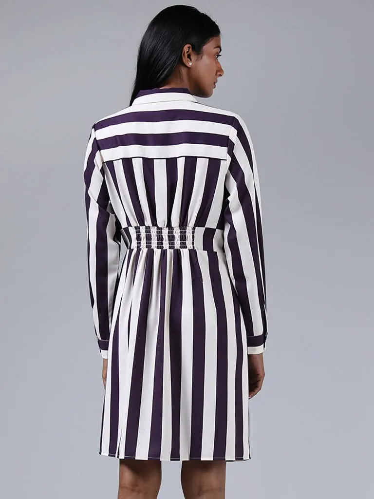 Wardrobe Purple Striped Drape Dress